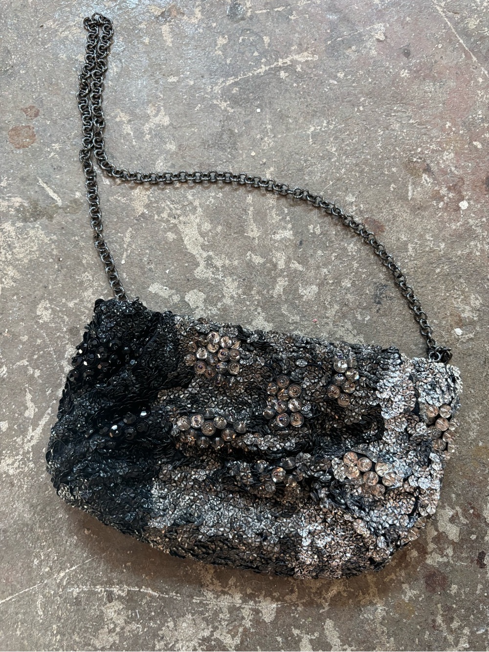 Black & Silver Sequin Chain Wristlet Clutch